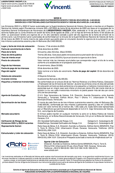 Aviso de Prensa Serie-III Vincenti Emisión 2022-III y IV Express Miniatura