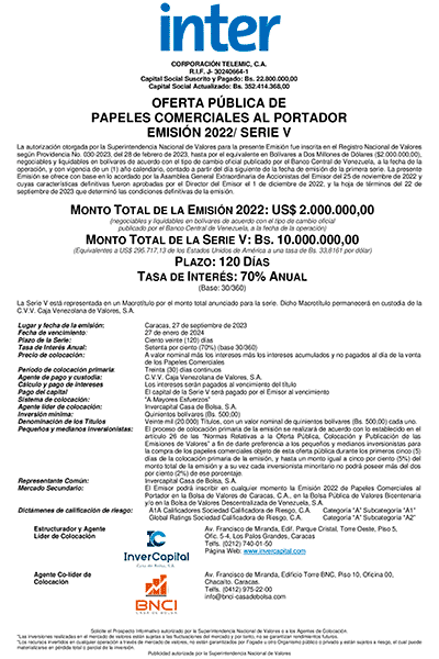 Aviso de Prensa Emisión 2022 Serie-V Miniatura