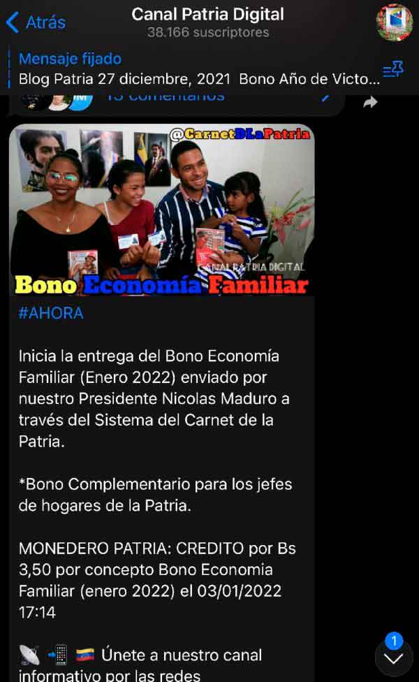 Bono Economía Familiar enero 2022