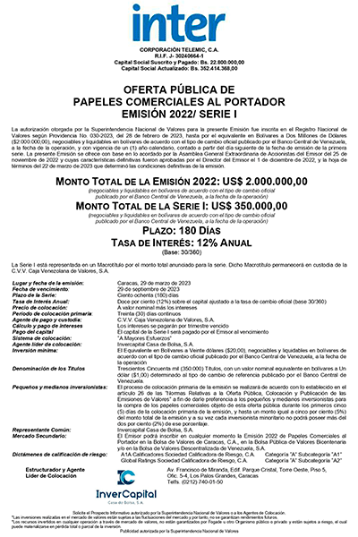 Inter Aviso de Prensa Papeles Comerciales Emisión 2022 Serie I Miniatura