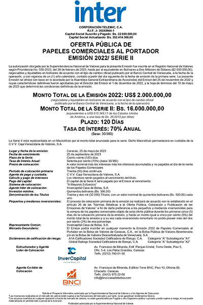 Inter Aviso de Prensa Papeles Comerciales Emisión 2022 Serie-II Miniatura