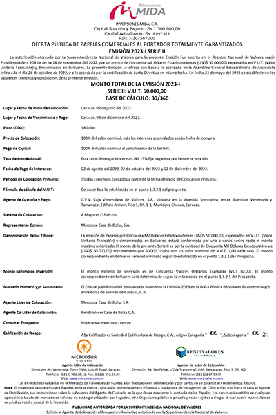 Mida Aviso de Prensa Papeles Comerciales Emisión 2023-I Serie-II Miniatura