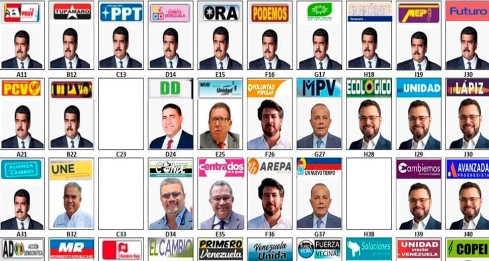 Tarjetón electoral presidenciales 2024 Venezuela