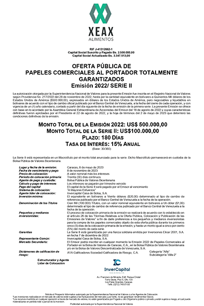 Xeax Aviso de Prensa Papeles Comerciales Emisión 2022 Serie-II Miniatura